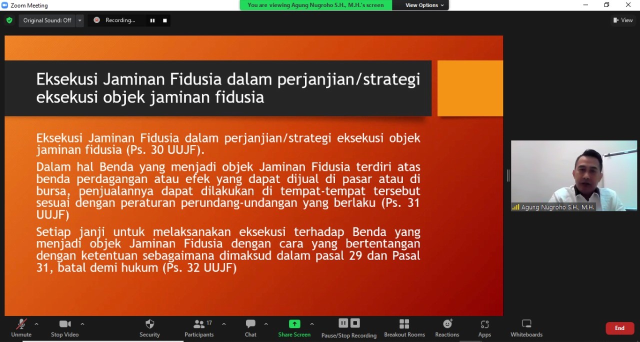 Rangkuman Webinar “Aspek Permasalahan, dan Penyelesaian Sengketa dalam Praktik Hukum Jaminan Fidusia”